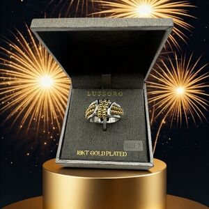 Lussoro 18K Gold Plated Poly Twisted Band Ring Size 7 Two Toned New With Box